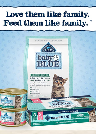 Blue Buffalo Baby Blue Natural Kitten Wet Cat Food Paté Variety Pack, Healthy Growth Formula with DHA, High-Protein & Grain-Free, Chicken and Salmon Recipes, 3-oz Cans (6 Count, 3 of Each) (Pack of 4)