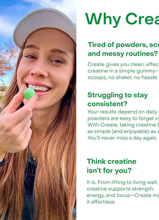 Creatine Monohydrate Gummies for Men & Women   Boost Focus, Strength, and Endurance, Anti Melting Formula, Vegan, Gluten Free, Non GMO, 1.5 Gram Creatine per Gummy (Sour Green Apple, 90 ct)