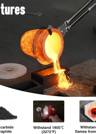 CANALHOUT 6Kg Graphite Crucible w/Pouring Spout for Melting Metal | Silicon Carbide Crucible, 1800°C(3272°F) High Temp, Melting Casting Refining Aluminum Gold Silver Brass Copper
