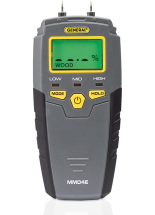 General Tools MMD4E Digital Moisture Meter, Water Leak Detector, Moisture Tester, Pin Type, Backlit LCD Display With Audible and Visual High-Medium-Low Moisture Content Alerts, Grays