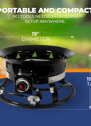 Outland Living Portable Propane Fire Pit, 19-inch, 58,000 BTU with Fire Pit Cover & Carry Kit, Smokeless Gas Firebowl | Perfect for Camping, Patio, Backyard, Tailgating, Deck, RV| Black 893 Deluxe