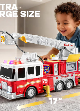 JOYIN Extra Large Kids Fire Truck Toys for Boys with 33-inch Ladder, Lights & Sprinkler Pump, Big Emergency Vehicle, Kids Toys for Age 3, 4, 5, 6, 7, Christmas Birthday Gift for Grandkids
