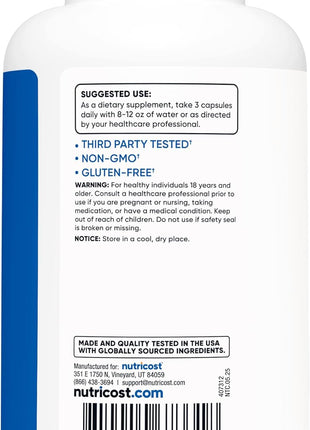 Nutricost Nitric Oxide Booster 2250mg, 180 Capsules   750mg Per Casule, 60 Servings   Gluten Free and Non GMO