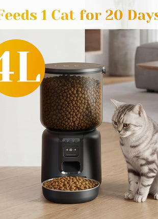 Fansafurn Automatic Cat Feeder with 2K HD Camera, Automatic Dog Feeder with App Control via 2.4G/5G WiFi, Dual Power System & Voice Recording, 4L Food Dispenser for Cats and Small Dogs, Black