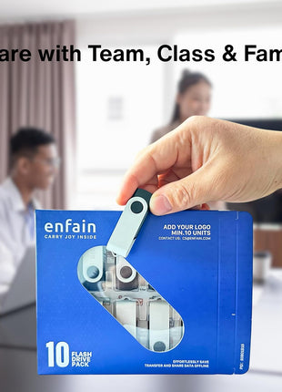 Enfain 16GB USB 2.0 Flash Drive 10 Pack | Swivel Thumb Drives with 31 Labels | Gift-Ready Packaging for Corporate Events, Office & Team Distributions (Black)