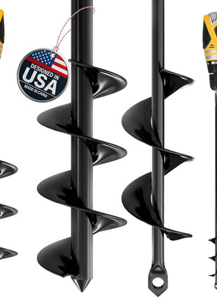 K-Brands Auger Drill Bit for Planting 2 Pack 1.6 x 16 Inch & 3.5 x 16 Inch Set – Garden Spiral Hole and Bulb Planter Tool for Umbrella Holes - Compatible with 3/8 Inch Hex Drive