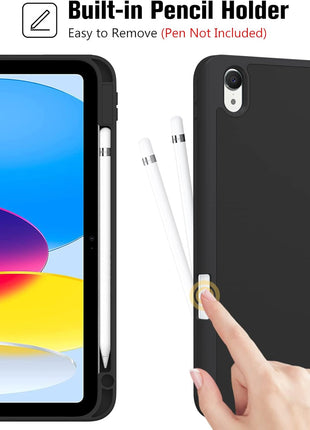 ProCase for iPad A16 11th/10th Generation Case with Pencil Holder -Black | 11 Inch 2025/10.9 Inch 2022, a16 iPad Case 11 10 Gen Cover with Pen Holer, Hybrid Soft TPU Back, Touch ID, Auto Wake/Sleep