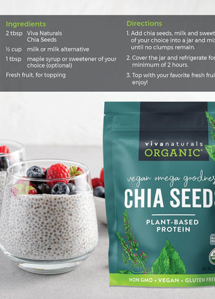 Viva Naturals Organic Chia Seeds, 2 lb, 32 Oz – Plant-Based Omega-3 and Vegan Protein, Gluten Free & Non-GMO, Perfect for Smoothies, Salads & Chia Pudding
