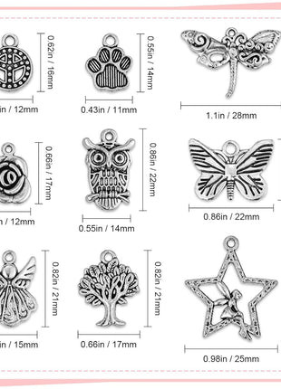 JIALEEY 200 PCS Wholesale Bulk Lots Jewelry Making Charms Mixed Smooth Tibetan Silver Metal Charms Pendants DIY for Necklace Bracelet Jewelry Making and Crafting