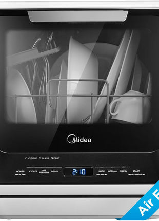 Midea MDC17P0ABB Portable Countertop Mini 1.32Gal Built-in Water Tank, No Hookup Needed, 6 Programs, 360° Dual Spray, 162°F High-Temp& Air-Refresh Function, Dishwasher for Apartments& RVs, Black
