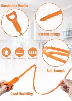 Hair Drain Clog Remover Tool – 6 × 25-Inch Sink Snake + 1 × 24-Inch Drain Cleaner Tool, Plumbing Snake for Shower, Toilet, Kitchen Sink & Tub – 7-Piece Hair Removal Tool Set