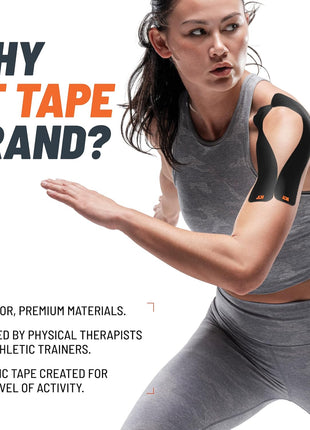 KT Tape, Original Cotton, Elastic Kinesiology Tape, Everyday Muscle and Joint Support, Daily Pain Relief, 20 Count, 10" Precut Strips, Black