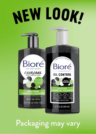 Bioré Deep Pore Charcoal Face Wash, Facial Cleanser for Dirt and Makeup Removal From Oily Skin, 6.77 Ounce & Bioré Pore Unclogging Scrub, Removes Excess Dirt and Oils, Face Scrub