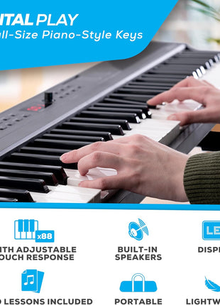 Alesis 88 Key Keyboard Piano with 480 Sounds, Speakers, USB MIDI, Carry-Bag, Stand, Headphones, Pedal and Piano Lessons for Beginners