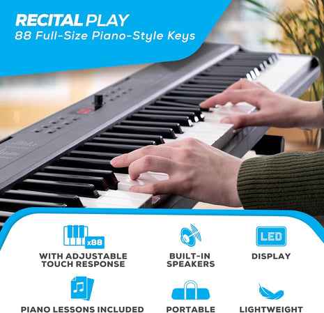 Alesis 88 Key Keyboard Piano with 480 Sounds, Speakers, USB MIDI, Carry-Bag, Stand, Headphones, Pedal and Piano Lessons for Beginners