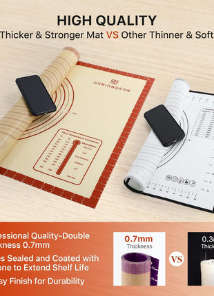DANIA & DEAN 26"x16" Extra Thick Silicone Baking Mat for Pastry and Bread | Non-Slip & Non-Stick Mat with Measurements, for Pizza, Pie Crust, Dough Rolling, Pasta & Sourdough, Reusable Counter Sheet