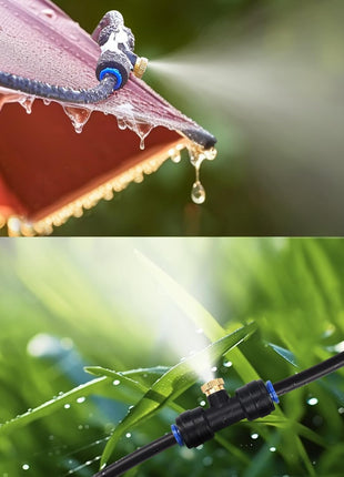 GOXAWEE Misting System, 26FT (8M) Misting Line + 7 Brass Mist Nozzles + Brass Adapter(3/4 inch), Misters for Outside Patio Cooling Outdoor Garden Greenhouse Trampoline for Waterpark