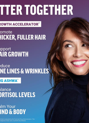 Hair Growth Accelerator Capsules, Lustriva & Biotin to Promote Thicker, Stronger, Fuller Hair, 90ct + Amazing Ashwa Ashwagandha Supplement with KSM-66 Ashwagandha for Stress, 120 Tablets