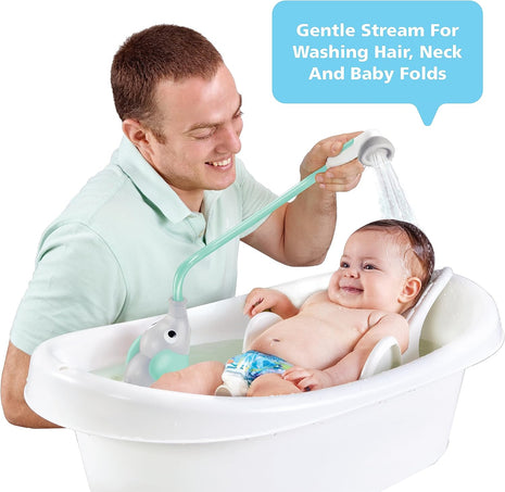 Yookidoo Baby Bath Shower Head - Elephant Water Pump and Trunk Spout Sprayer - One Handed Flow Control for Newborn Babies in Tub Or Sink (Turquoise)