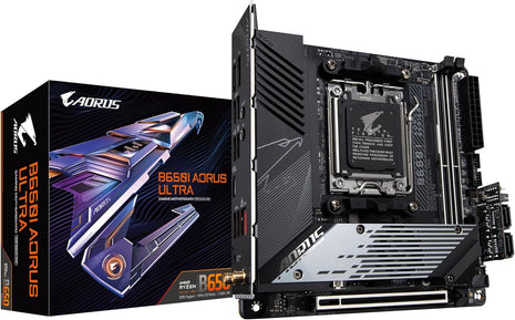 GIGABYTE B650I AORUS Ultra AMD AM5 ITX Motherboard, Support Ryzen 9000/8000/7000 Series, DDR5, 8+2+1 Power Phase, PCIe 5.0 M.2, USB-C 3.2 Gen 2, WIFI6E, 2.5GbE, EZ-Latch, Q-Flash, RGB Fusion