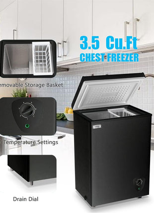 Chest Freezer 3.5 Cu.Ft Small Deep Freezer for Apartment Kitchen, Black | Free-Standing Top Door, Adjustable 7 Thermostat, Removable Basket,Temperature Control