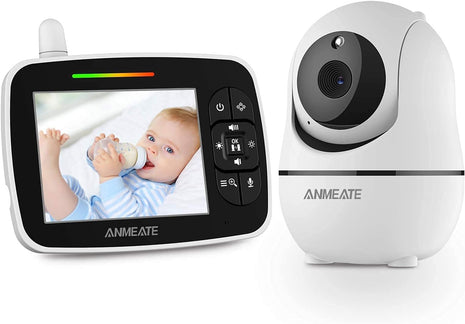 ANMEATE Baby Monitor with Remote Pan-Tilt-Zoom Camera,Large Display Video Baby Monitor with Camera and Audio |Infrared Night Vision |Two Way Talk | Room Temperature| Lullabies and 960ft Range(Black1)