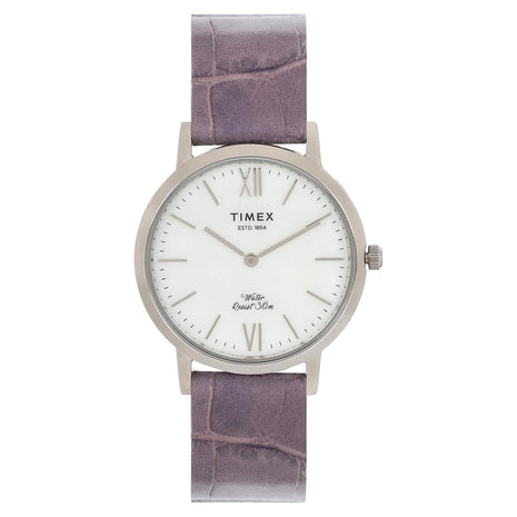 TIMEX Empera Analog Watch for Women with Mother of Pearl Round Dial & Mauve Leather Strap Band Water Resistant Women's Wrist Watches - TWEL12600