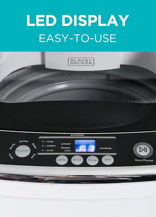 BLACK+DECKER 0.9 Cu. Ft. Portable Washer, 6.6 lb. Capacity, BPWM09W, White | 6.6 lb. Capacity Washing Machine for Homes & Apartments, 5 Wash Cycles, Quick Connect Sink Adapter and Drain Hose Included