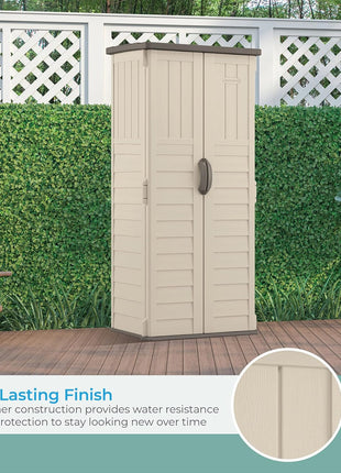 Suncast Vertical Outdoor Storage Shed with All-Weather Construction, Vanilla
