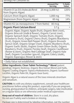 Garden of Life Organics Plant Calcium Supplement, 180ct | Magnesium & Vitamin D3 K2, Made from Whole Foods, Gluten-Free