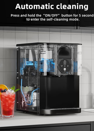Nugget Ice Makers Countertop, Pellet Ice Maker Machine Dispenser with Water Reservoir, Self-Cleaning, 44lbs/24H Soft Chewable Ice Maker Machine for Home/Kitchen/Office, Black Stainless
