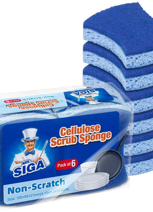 MR.SIGA Non-Scratch Cellulose Scrub Sponge, Dual-Sided Dishwashing Sponge for Kitchen, 12 Pack