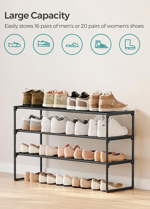 SONGMICS Shoe Rack, 3-Tier Shoe Organizer, Metal Storage Shelf, Upright or Upside Down, for 16-20 Pairs, Stackable, for Entryway, 11.8 x 36.2 x 21.7 Inches, Black ULSA303B02
