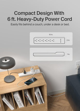Belkin 6-Outlet Surge Protector Power Strip, 6ft Cord, 360° Rotating Plug - 1080 Joules Protection