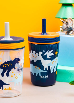 Zak Designs Kelso Toddler Cups For Travel or At Home, 15oz 2-Pack Durable Plastic Sippy Cups With Leak-Proof Design is Perfect For Kids (DinoRoar, Zaksaurus)