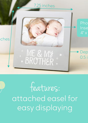Me and My Brother Picture Frame, Sibling Keepsake, Ideal for Brothers or Sisters, Baby Showers and Gender Neutral Nursery Decor, Gray