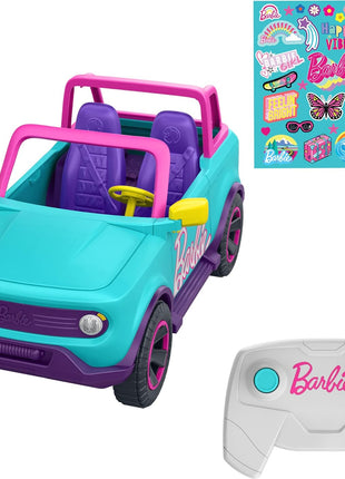 Hot Wheels Barbie RC SUV & Stickers, Can Hold & Store 2 Barbie Dolls & Accessories, Kid-Applied Stickers for Customization