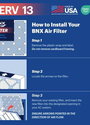 BNX TruFilter 20x20x1 MERV 13 (4-Pack) AC Furnace Air Filter - MADE IN USA - Electrostatic Pleated Air Conditioner HVAC AC Furnace Filters - Removes Pollen, Mold, Bacteria, Smoke