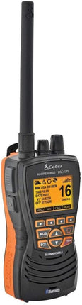 Cobra MR HH600FLTBTGPS Handheld Floating VHF Marine Radio – 6 Watt, GPS, Bluetooth, Submersible, Noise Cancelling Mic, Backlit LCD Display, Memory Scan, Grey