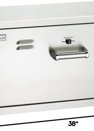 Fire Magic Premium Flush Electric Warming Drawer, 32.25x14.5 Inch Stainless Steel Food Warmer Drawer Unit with Sliding Humidity Control Knob, Food Warming Outdoor Kitchen Storage (53830-SW)
