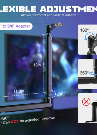 FIFINE Microphone Boom Arm, Low Profile Adjustable Stick Microphone Arm Stand with Desk Mount Clamp, Screw Adapter, Cable Management, for Podcast Streaming Gaming Studio-BM88