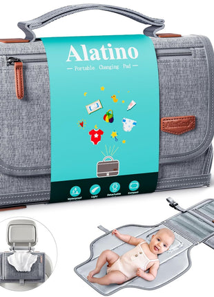 Alatino Portable Diaper Changing Pad for Baby, Detachable Travel Changing Pad with Baby Wipes Pocket, Gifts for Baby Shower, Newborn Girls and Boys (Grey)