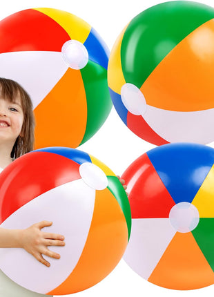 JOYIN 4-Pack 20" Beach Balls - Large Rainbow Beach Ball Inflatable Pool Toys for Party Supplies Decorations, Adults Kids Birthday Luau Summer Beach Water Games Beachball Party Favors