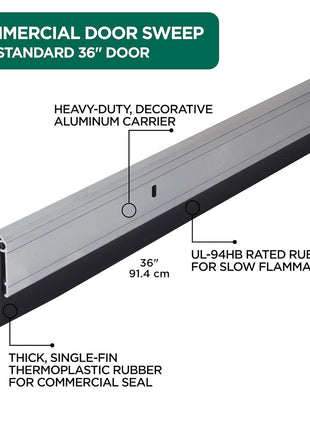 M-D Building Products 68247 All-Season Door Sweep, Heavy Duty Aluminum, Ideal for Residential & Commercial Use, Easy Installation with Heavy Rubber Seal, Ensure Comfort and Security (36 Inch, Silver)