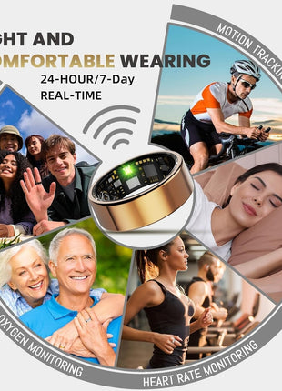 Smart Ring for Women & Men, Health Tracker Ring with Heart Rate, Blood Oxygen,Blood Pressure, IP68 Waterproof Fitness Ring, Sleep Tracker for iPhone and Android, No APP Fee