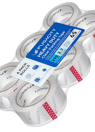 FugaCity Clear Packing Tape Refills (6 Rolls),Heavy Duty Packaging Tape for Moving Supplies,2.7 Mil Thick Shipping Tape, 1.88 Wide,65 Yards Per Roll,Total 390 Yards