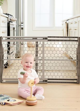 Regalo Safety 28"-42" Extra Wide Baby Gate, Bottom of Stairs & Doorways | Pressure Mounted & Adjustable, For Babies, Toddlers & Pets, Plastic, Gray, Tested & Trusted for 30 Years