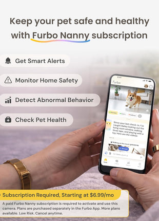 Furbo Mini 360° [Subscription Required] New 2K QHD Pet Camera - Unlock w/Paid Plan: Dog & Cat Safety Alerts, Rotating Treat Toss, 2-Way Speaker (Low Risk, 3mo Min. Cancel Anytime)