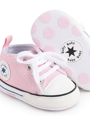 KKIIDDSS Unisex Baby Girls Boys Canvas High-top Shoes, Newborn Infant Anti-Slip Soft Sole Frist Walking Sneakers (A01/White,6-12 Months