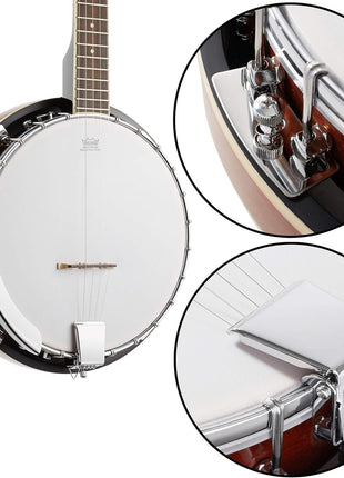 Ashthorpe 5-String Banjo - Full Size with 24 Brackets, Closed Back, Mahogany Resonator, Geared 5th Tuner, Padded Gig Bag